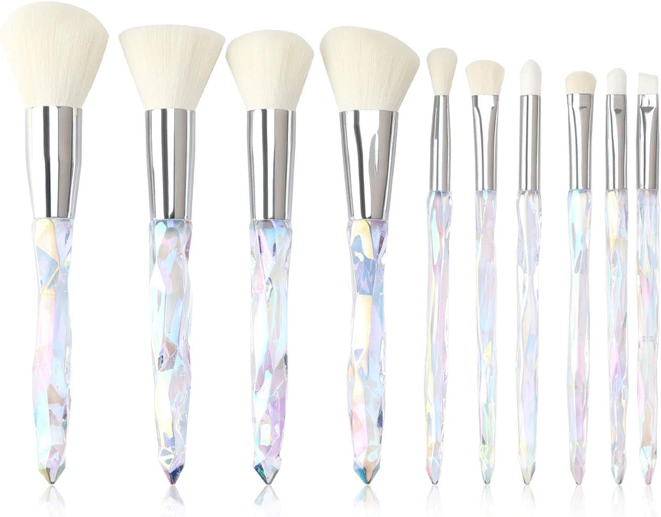 Makeup Brushes Crystal Handle Set, 10 PCS Crystal Transparent Handle Kabuki Powder Foundation Brush Concealer Eye Shadow Eyeliner Eyebrow Brush (Green) (White)