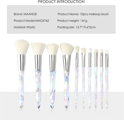 Makeup Brushes Crystal Handle Set,  10 PCS Crystal Transparent Handle Kabuki Powder Foundation Brush Concealer Eye Shadow Eyeliner Eyebrow Brush (Green) (White)