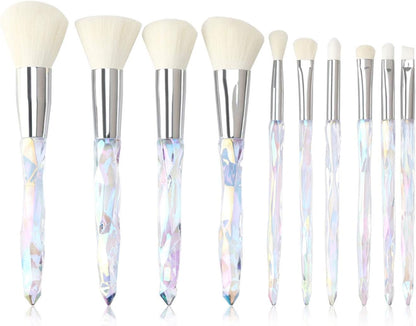 Makeup Brushes Crystal Handle Set,  10 PCS Crystal Transparent Handle Kabuki Powder Foundation Brush Concealer Eye Shadow Eyeliner Eyebrow Brush (Green) (White)