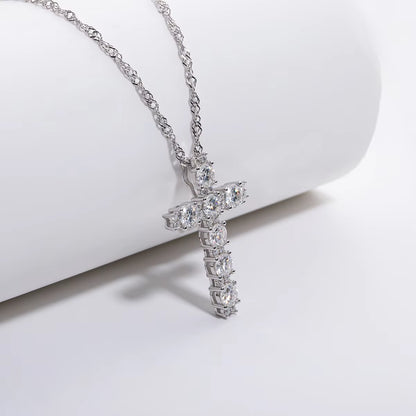 Anujewel 4MM 2.1 Carat D Color Moissanite Diamond Cross Pendant Necklace 925 Sterling Silver 18K Gold Plated Customs Jewelry
