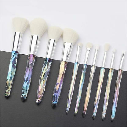 Makeup Brushes Crystal Handle Set,  10 PCS Crystal Transparent Handle Kabuki Powder Foundation Brush Concealer Eye Shadow Eyeliner Eyebrow Brush (Green) (White)